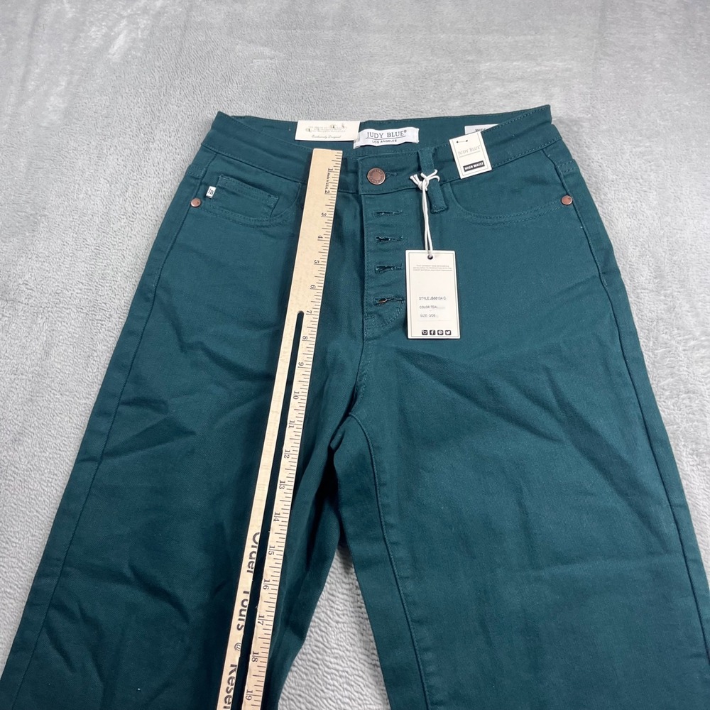 Judy Blue Womens High Waist Wide Leg Crop Teal Jeans Raw Hem JB88104 C Size 3/26 - Picture 6 of 12